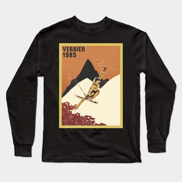 Verbier ski mountains 1985 vintage retro 80's Long Sleeve T-Shirt by Captain-Jackson